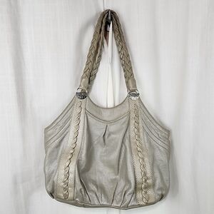 Elegant Gray Leather Shoulder Bag